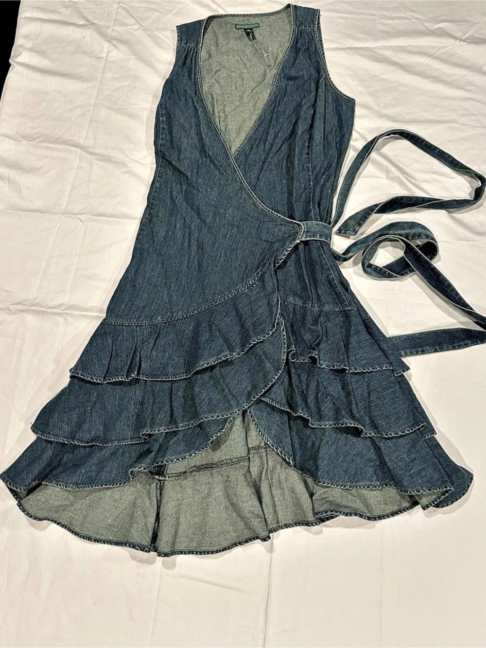 Lauren Jeans Company Denim Wrap Midi Dress Blue Size 8 Like New